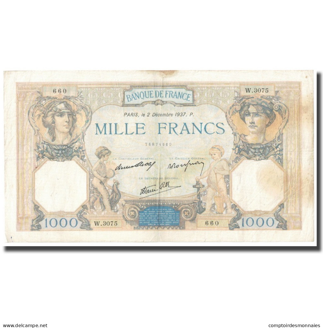 France, 1000 Francs, Cérès Et Mercure, 1937, P. Rousseau And R. Favre-Gilly - 1 000 F 1927-1940 ''Cérès Et Mercure''