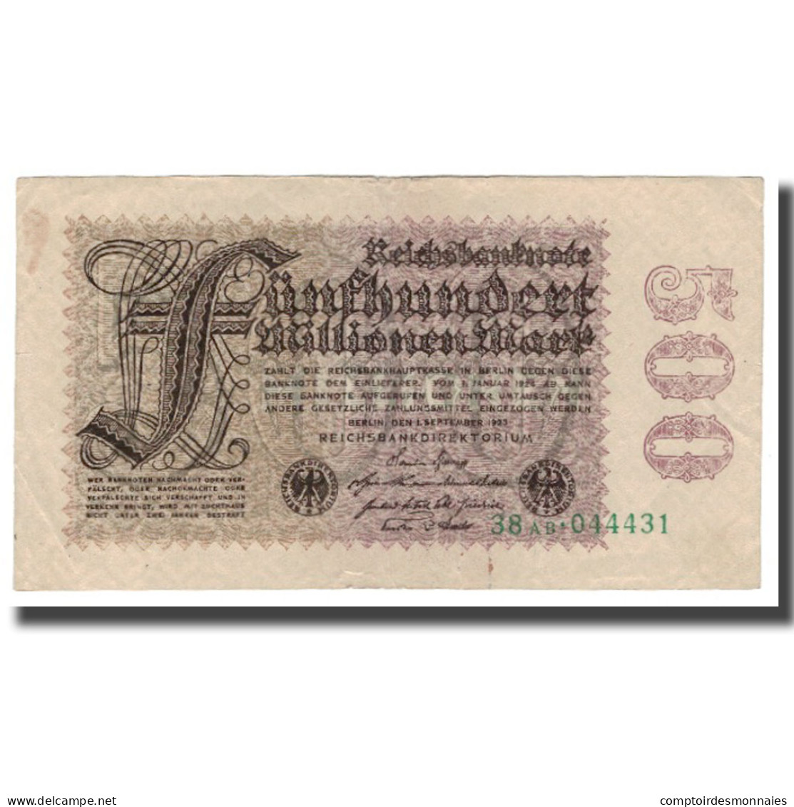 Billet, Allemagne, 500 Millionen Mark, 1923, 1923-09-01, KM:110b, TTB - 500 Mio. Mark