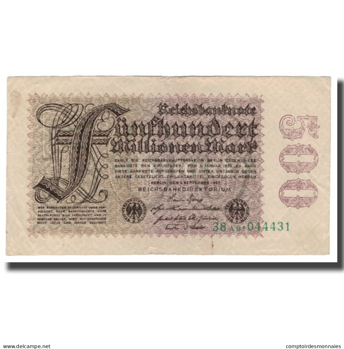 Billet, Allemagne, 500 Millionen Mark, 1923, 1923-09-01, KM:110b, TTB - 500 Millionen Mark