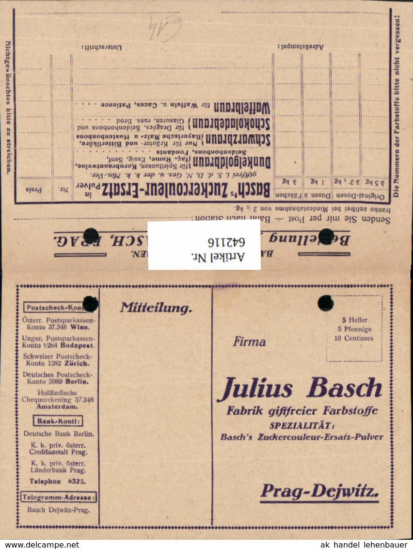 642116,Reklame AK Julius Basch Prag Dejwitz Praha Fabrik Firma Basch - Werbepostkarten