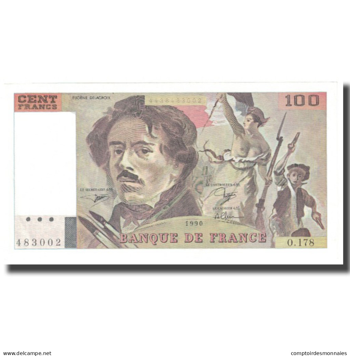 France, 100 Francs, Delacroix, 1990, D.Bruneel-B.Dentaud-A.Charriau, TTB - 100 F 1978-1995 ''Delacroix''