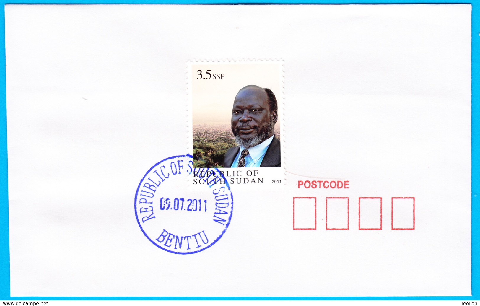 SOUTH SUDAN - Specimen Postmark BENTIU On Cover With 2011 3.5 SSP Dr John Garang Stamp #415 Südsudan Soudan Du Sud - Zuid-Soedan