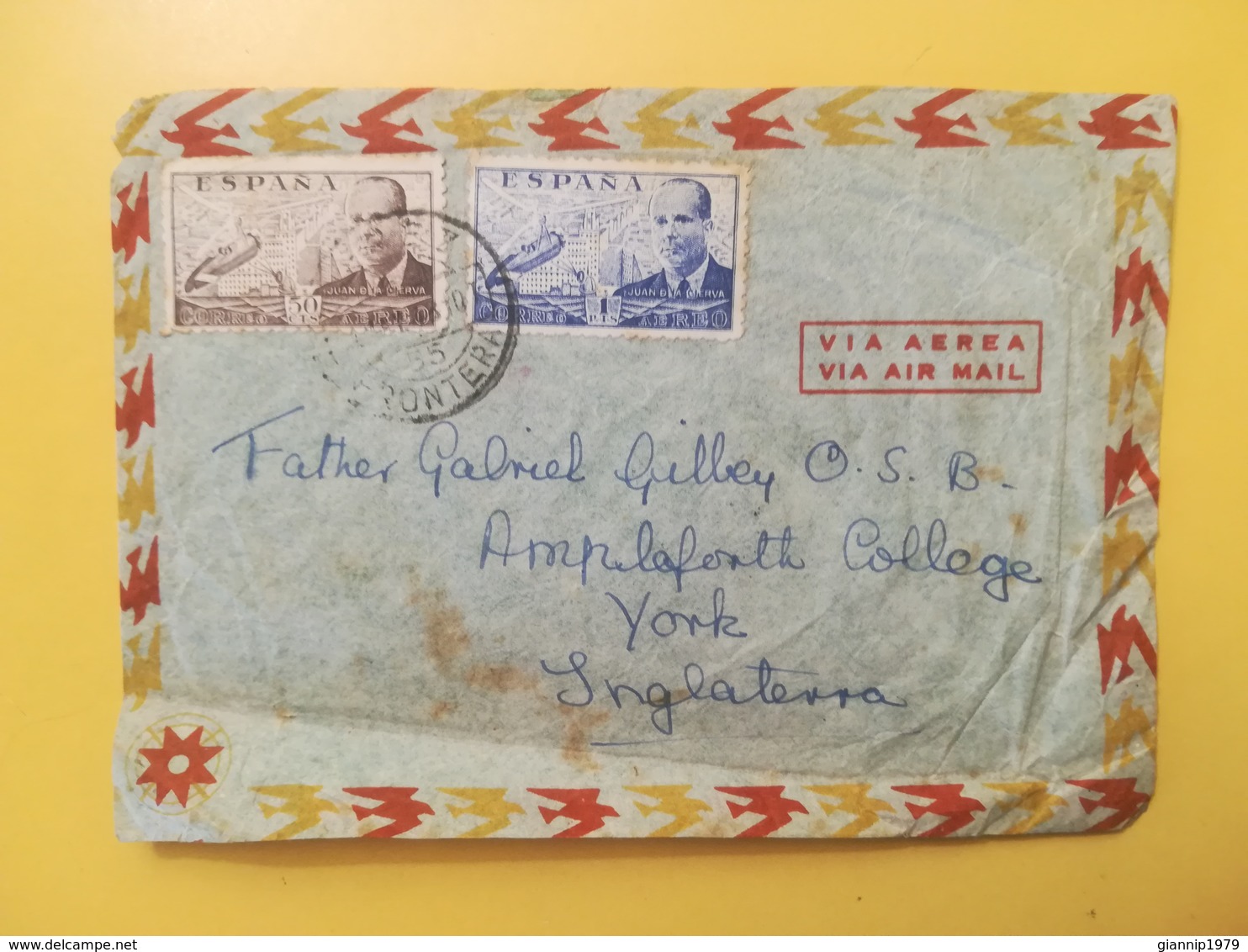 1948 BUSTA SPAGNA ESPANA BOLLO 1940 AIR MAIL JUAN DI LA CIERVA ANNULLO OBLITERE' - Storia Postale