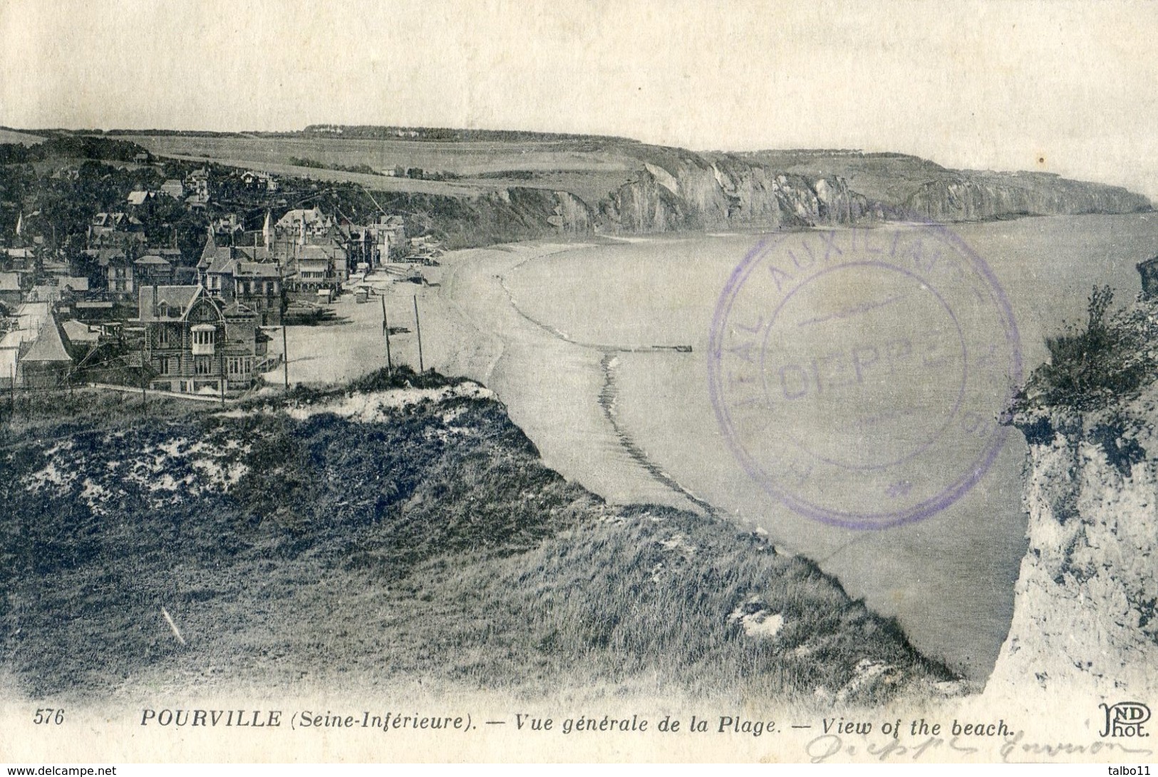 76 -  Pourville - Vue Générale De La Plage - Tampon Hopital Auxilliaire 5 Dieppe - Autres & Non Classés