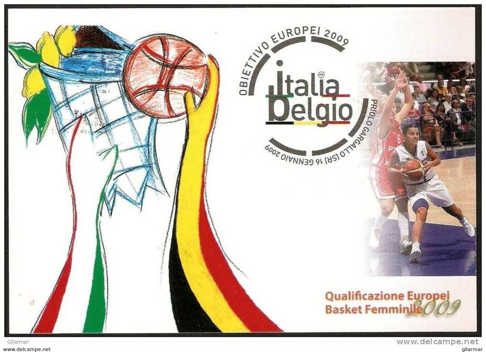 PALLACANESTRO - ITALIA PRIOLO 2009 - QUALIFICAZIONI EUROPEI FEMMINILI BASKET - FOLDER CON CARTOLINA UFFICIALE - 3 FOTO - Pallacanestro