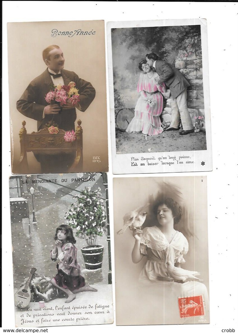 11279 - Lot 300 CPA Fantaisie, Hommes, Femmes Enfants, Couples, Quelques Fleurs, - 100 - 499 Postcards