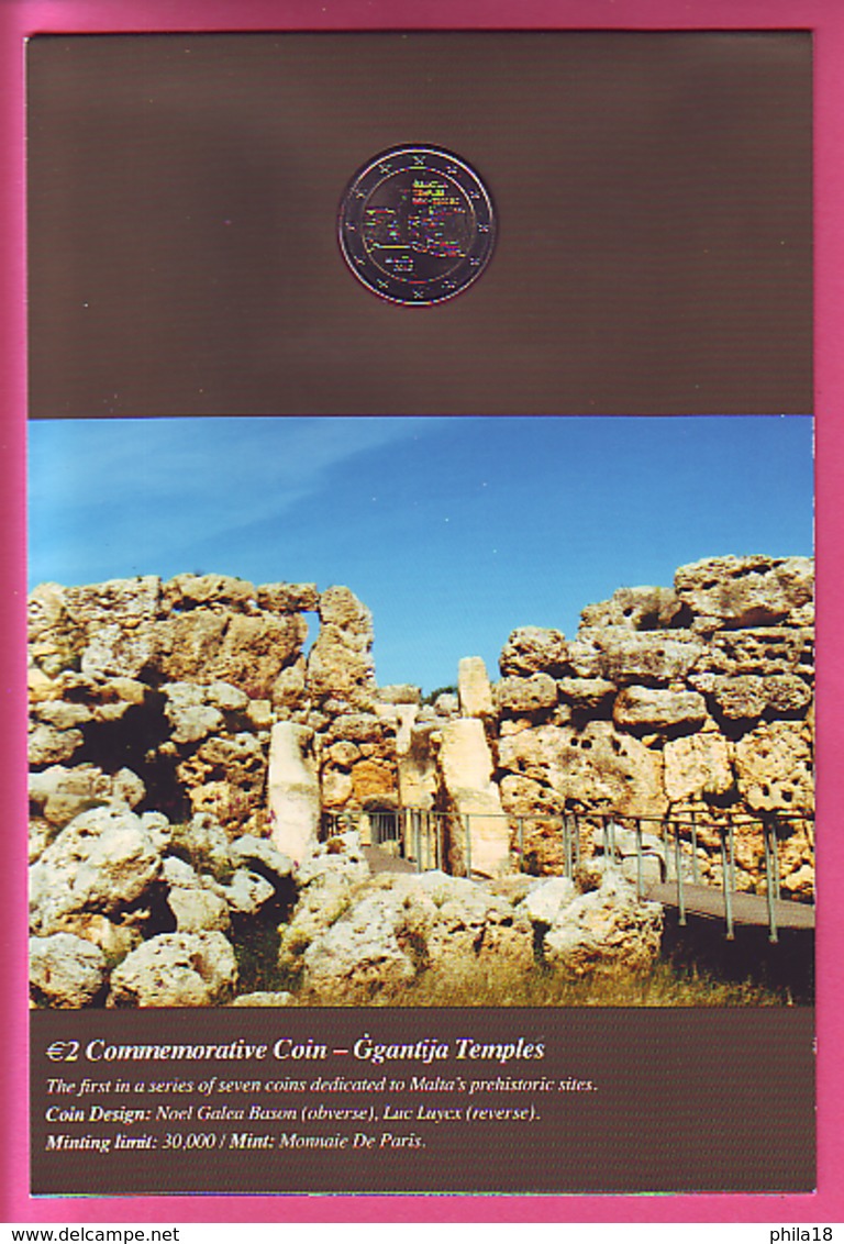 MALTE MALTA PIECE 2 EURO COMMEMORATIVE 2017 COIN  GGANTIJA TEMPLES SITE PREHISTORIQUE 30 000 EX - Malte