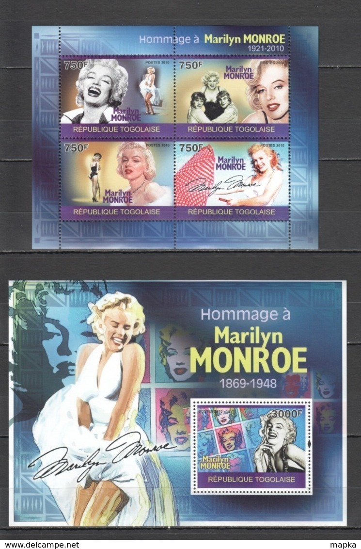 TG1231 2010 TOGO TOGOLAISE FAMOUS PEOPLE MARILYN MONROE 1KB+1BL MNH - Attori