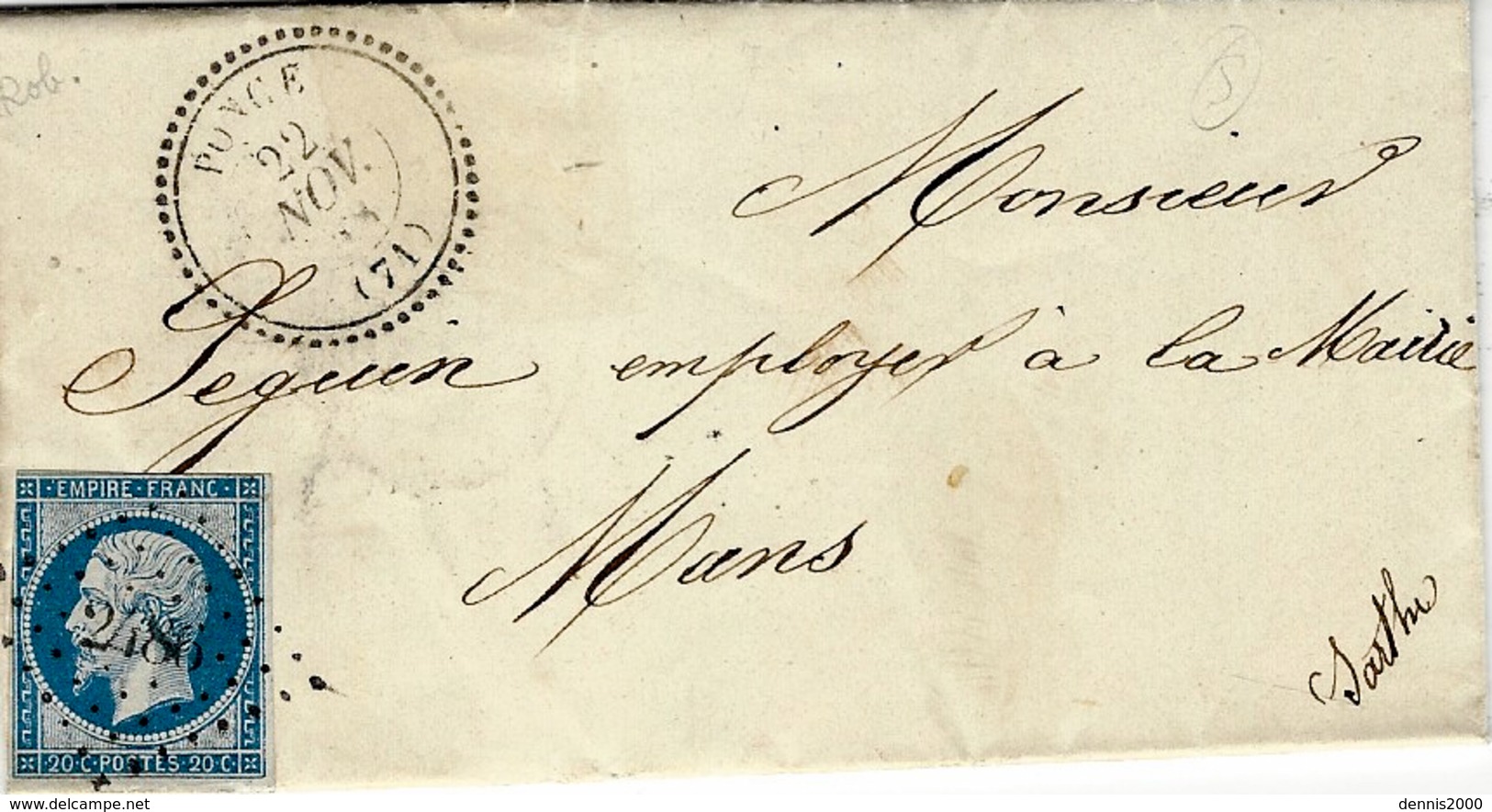 1858- Lettre De PONCE ( Sarthe ) Cad T22  Affr. N°14 Oblit/ P C 2486 - 1849-1876: Classic Period