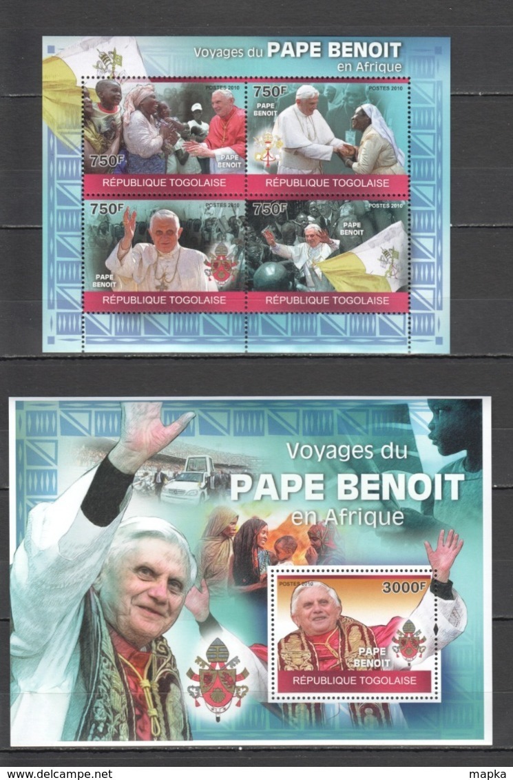 TG1236 2010 TOGO TOGOLAISE RELIGION POPE BENOIT VISITS AFRICA 1KB+1BL MNH - Papes