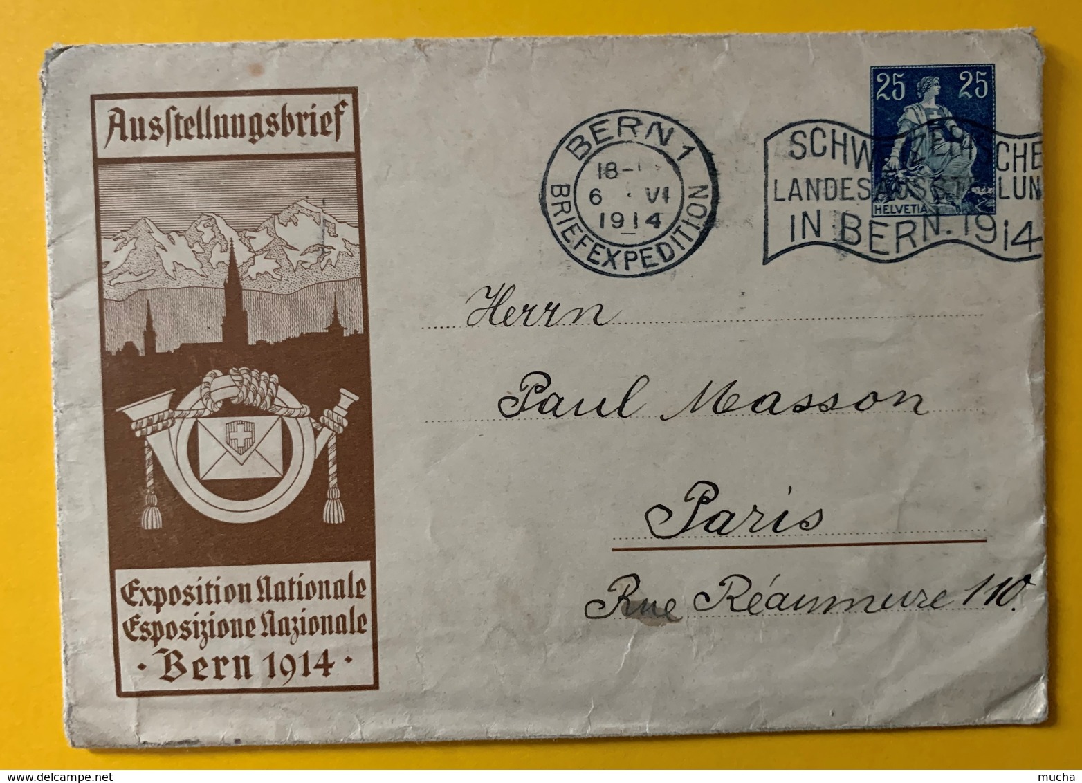 9462 - Ausstellungbrief Bern 1914 25 Ct Bleu Flamme Bern 6.06.1914 - Entiers Postaux