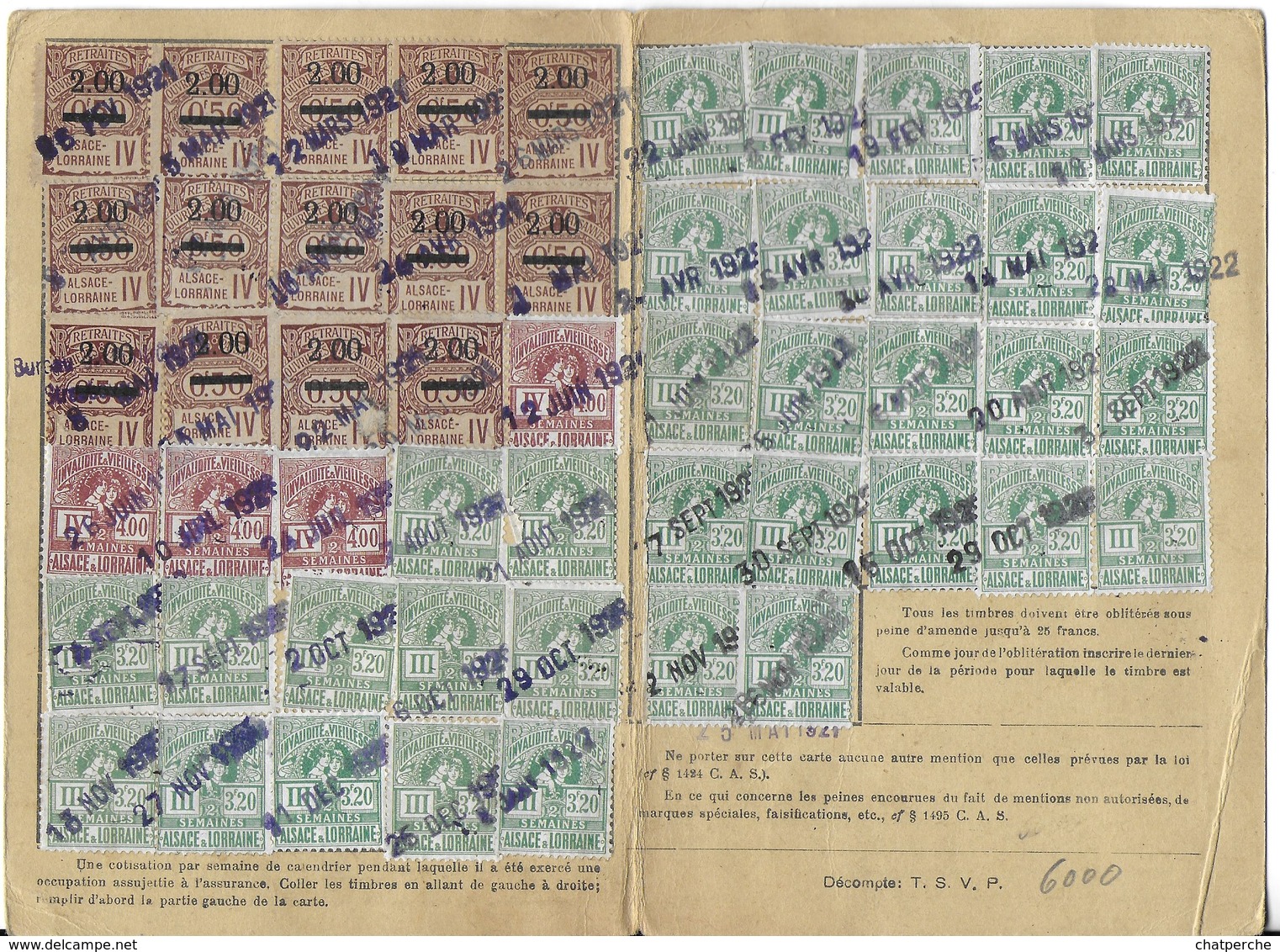 DOCUMENT ADMINISTRATIF CARTE QUITTANCE ASSURANCE OBLIGATOIRE ET CONTINUÉE 1921 MAIRIE ERSTEIN 67 AVEC TIMBRES - Banque & Assurance