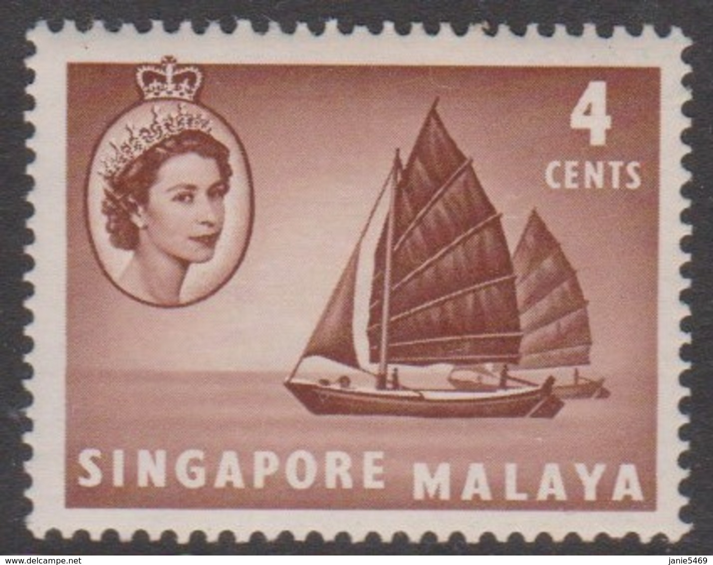 Singapore 43 1955 Queen Elizabeth II Definitives 4c Twakow, Mint Hinged - Singapore (...-1959)