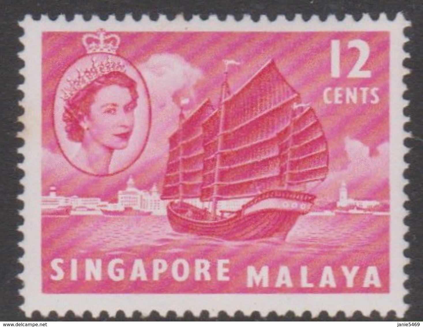 Singapore 48 1955 Queen Elizabeth II Definitives 12c Hainan Trader, Mint Hinged - Singapore (...-1959)