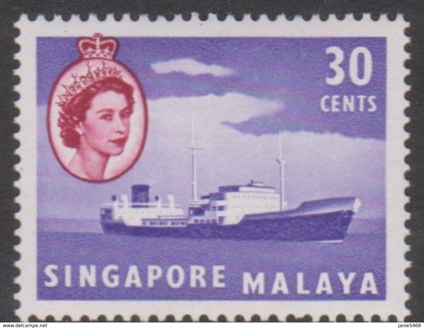 Singapore 51 1955 Queen Elizabeth II Definitives 30c Oil Tanker, Mint Hinged - Singapore (...-1959)