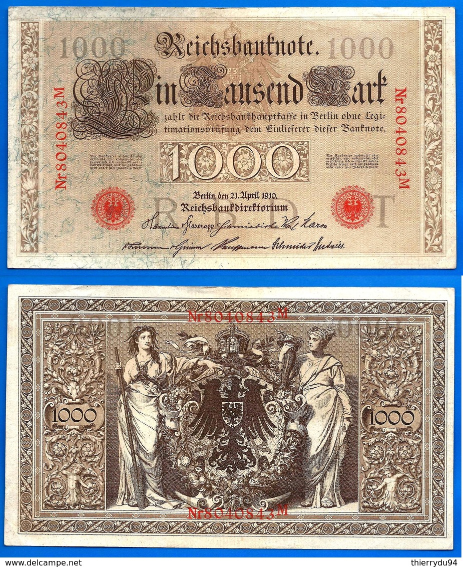 Allemagne 1000 Mark 1910 Grand Billet Que Prix + Port Marks Chiffre Rouge Reichsbanknote Germany Paypal Bitcoin - 1000 Mark