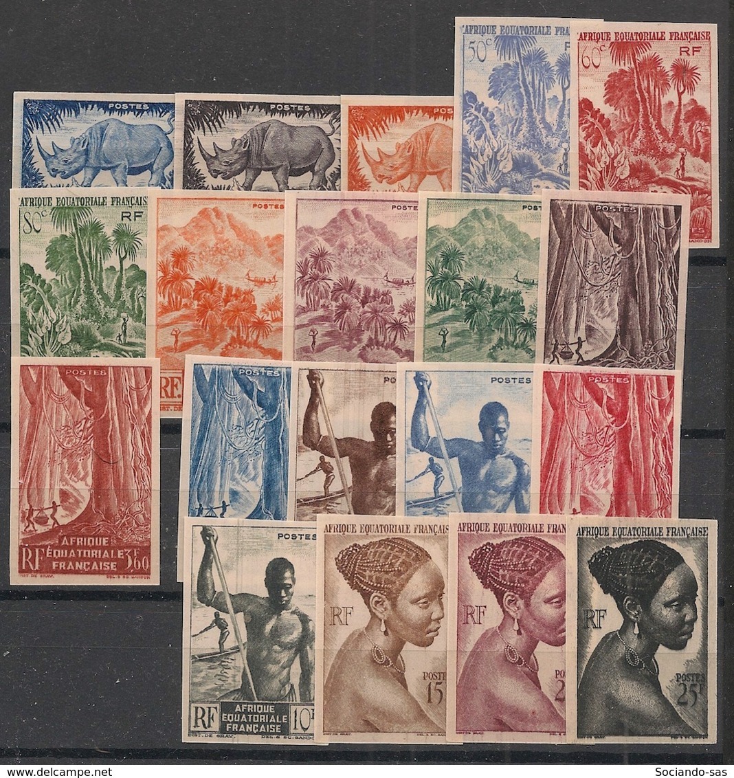 AEF - 1947 - N°Yv. 208 à 226 - Série Complète - Non Dentelé / Imperf. - 19 Valeurs Incl. 219 - Neuf Luxe ** / MNH - Unused Stamps