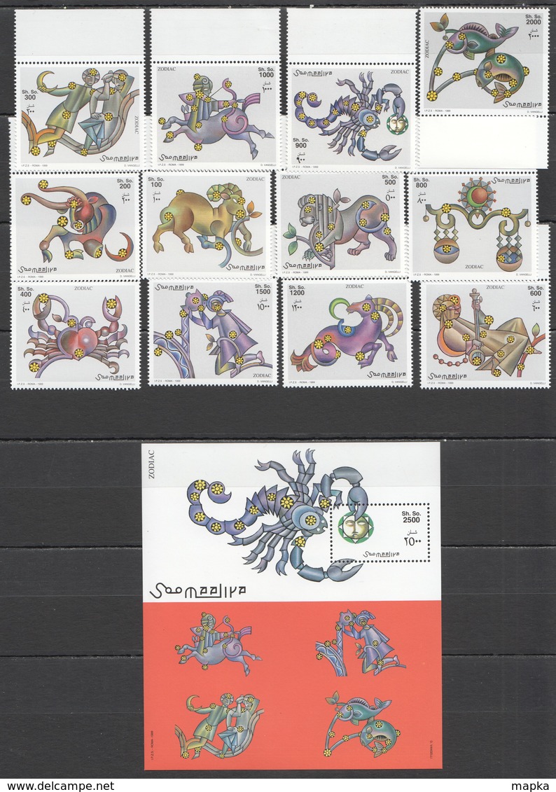 A979 1999 SOOMAALIYA FAUNA SPACE ZODIAC !!! MICHEL 48 EURO 1BL+1SET MNHNH - Astrology