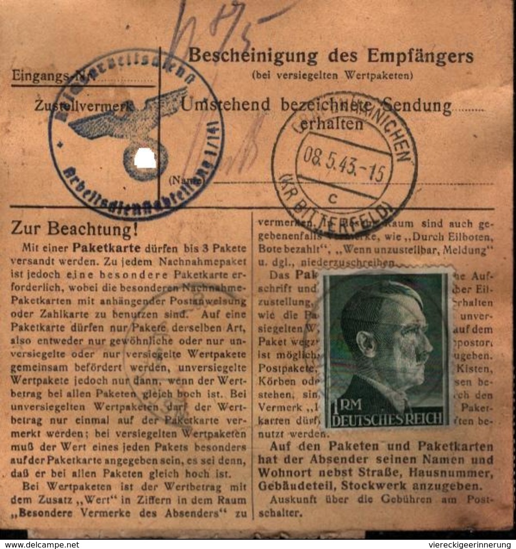 ! 1943 Paketkarte Deutsches Reich, Masmünster, Elsass, R.A.D., Gräfenhainichen - Altri & Non Classificati