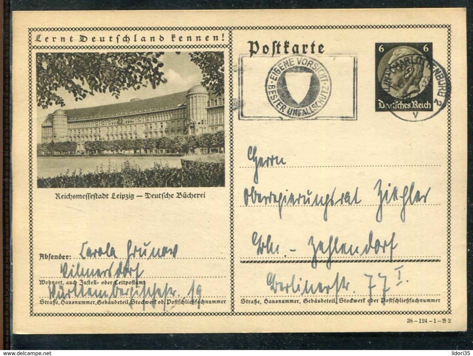Deutsches Reich / 1939 / Bildpostkarte "LEIPZIG" Masch.-Stempel Berlin-Charlottenburg "Unfallschutz" (1949) - Otros & Sin Clasificación
