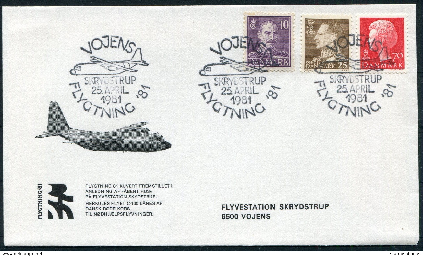 1981 Denmark Vojens Flygtning Skrydstrup, Red Cross Flight Cover - Covers & Documents
