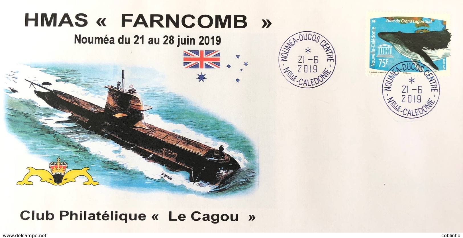 NOUVELLE CALEDONIE (New Caledonia)- Enveloppe événementielle Du Club Le Cagou - 2019 - Sous-marin Farncomb - Lettres & Documents