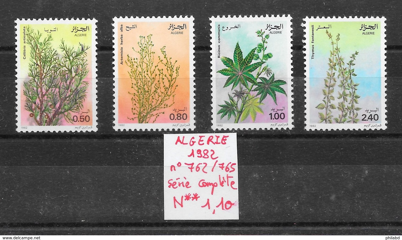 Fleure Plante Médecine Ricin Thym - Algérie N°762 à 765 Plant 1982 ** - Medicinal Plants