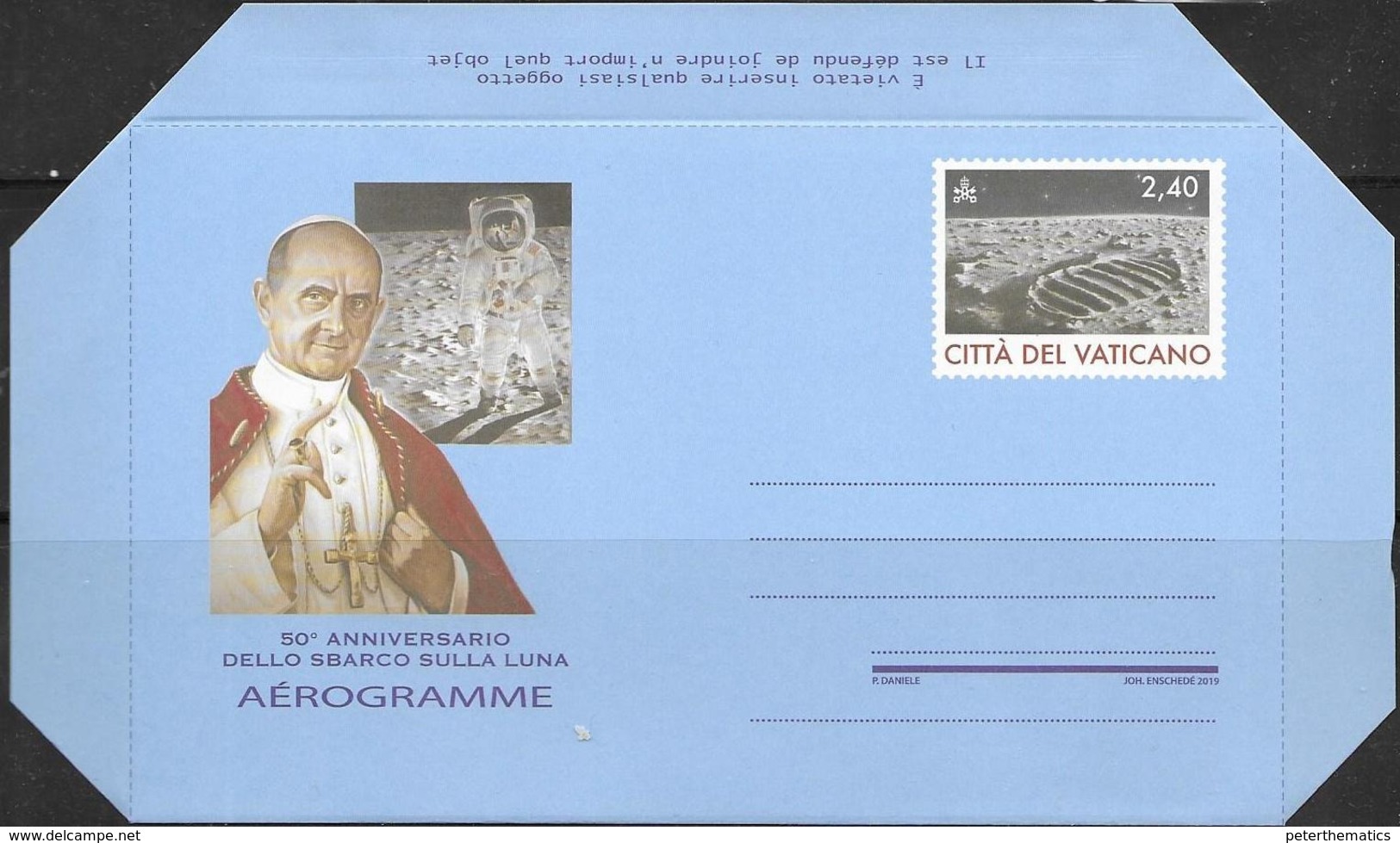 VATICAN, 2019,MINT POSTAL STATIONERY, AEROGRAMME, MOON LANDING, SPACE, POPES - Other & Unclassified