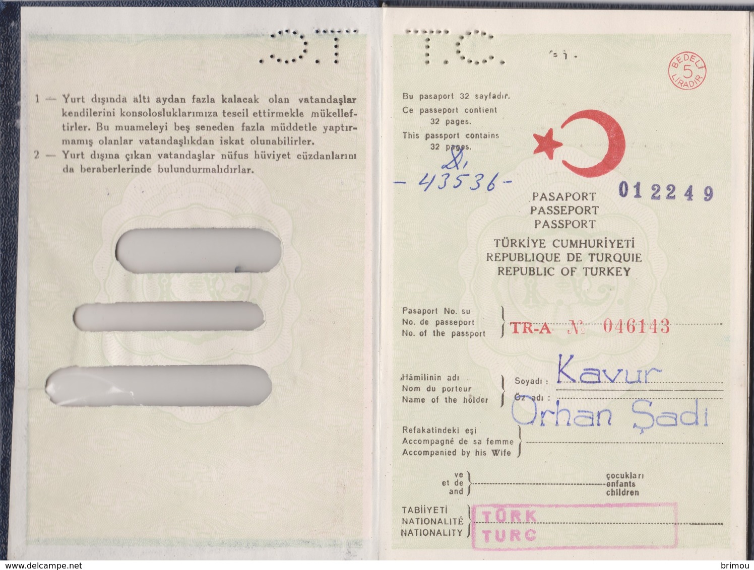 Turquie, Türkiye Passeport. - Documents Historiques