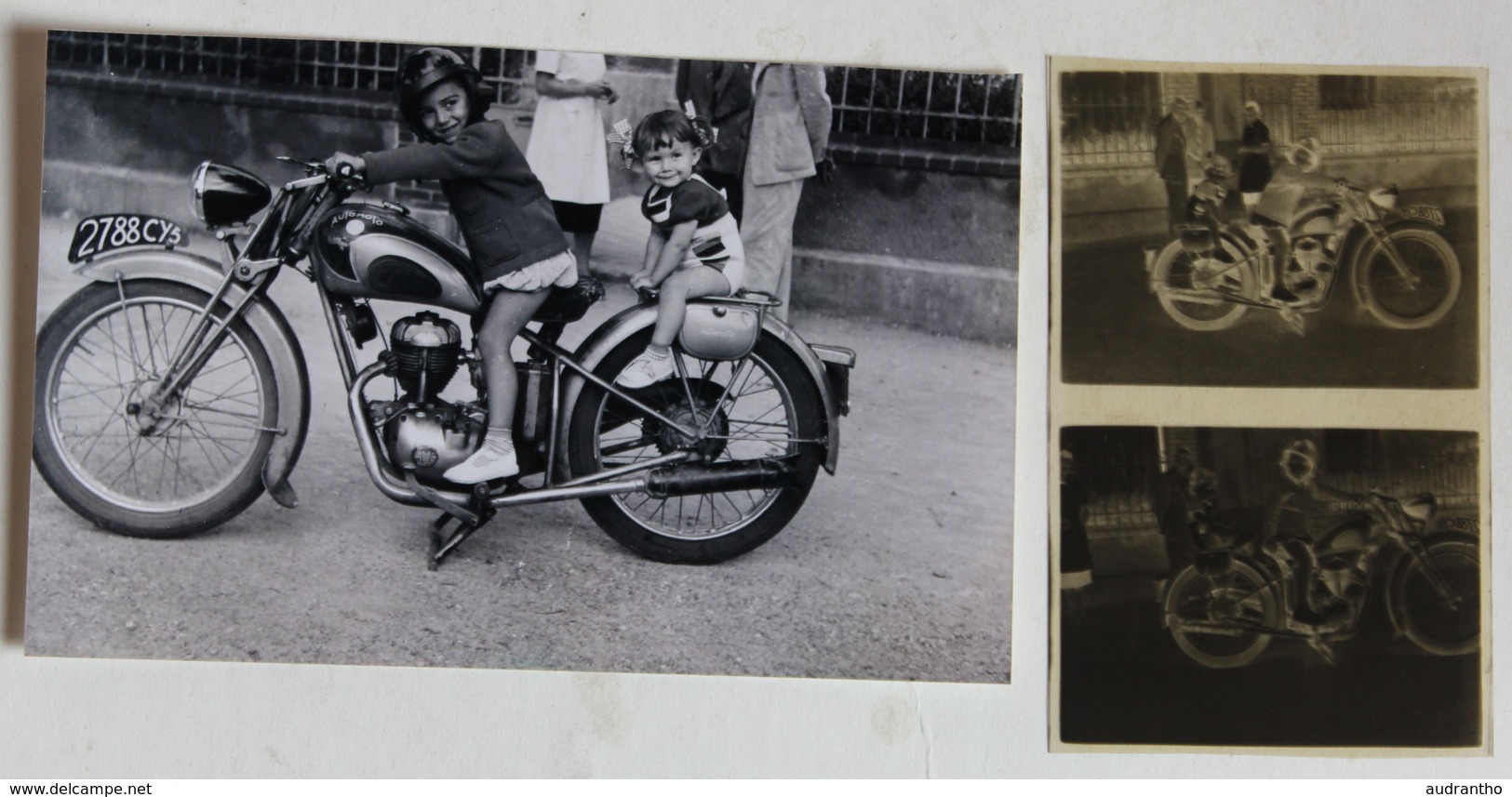 Photographie Belle Moto Marque Automoto 175 Plaque 2788CY5 Avec 2 Enfants + 2 Négatifs - Other & Unclassified