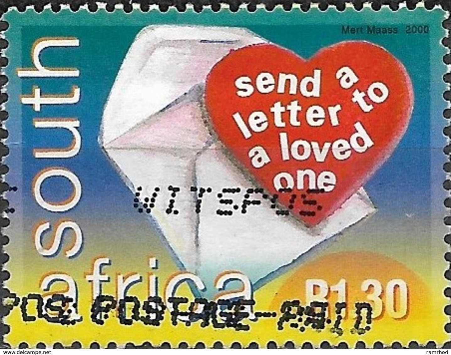 SOUTH AFRICA 2000 World Post Day - 1r30 Heart And Envelope FU - Oblitérés