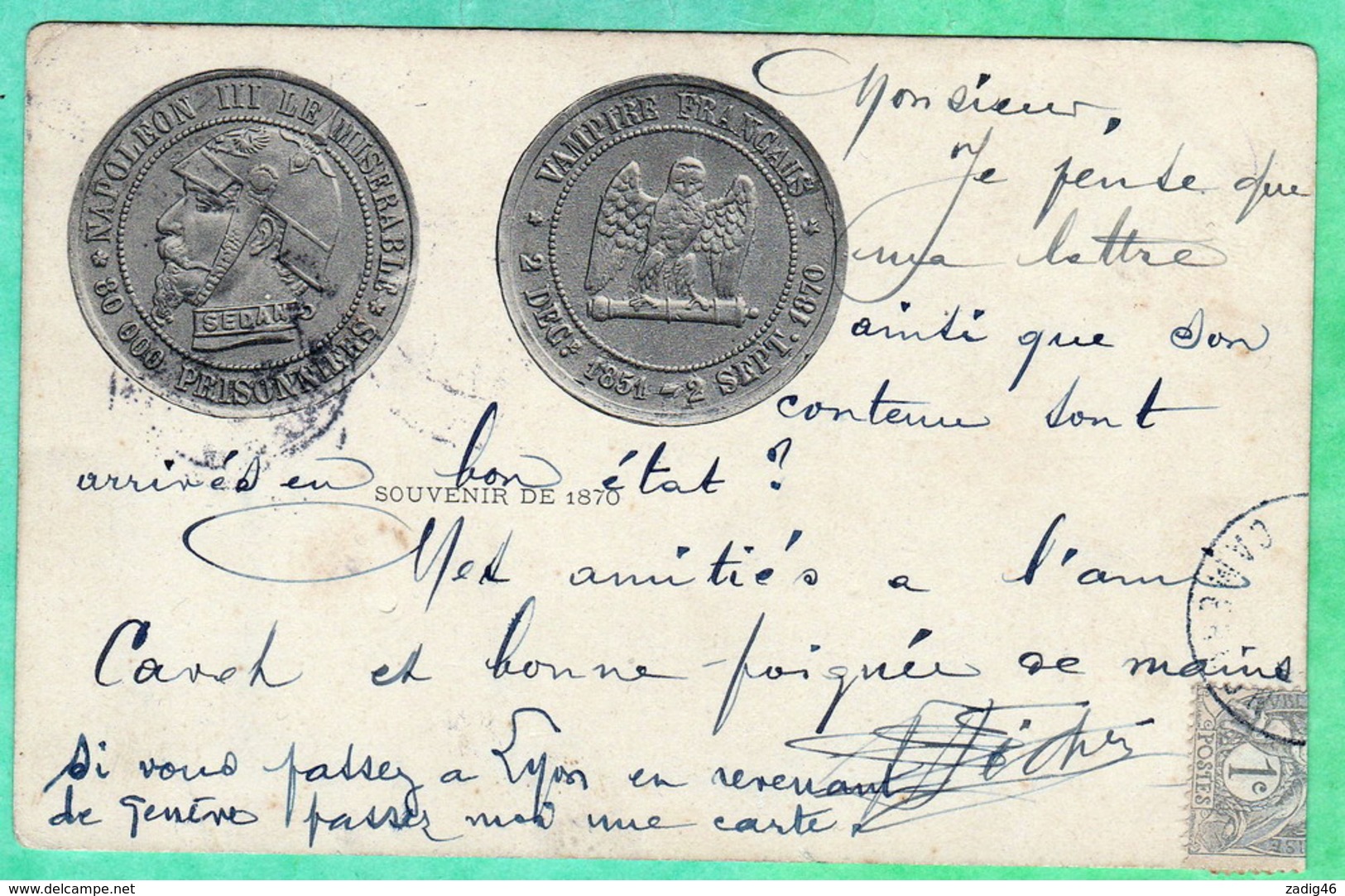 REPRESENTATION D'UNE PIECE DE MONNAIE SATIRIQUE - NAPOLEON III - SOUVENIR DE 1870 - Satirisch