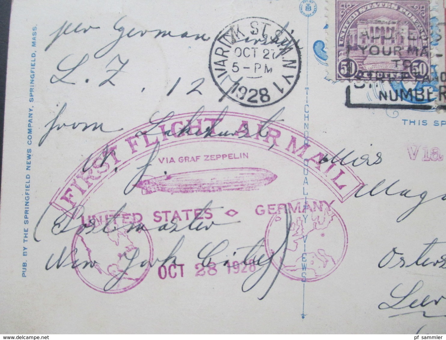 USA 1928 Zeppelin Karte First Flight Air Mail Via Graf Zeppelin LZ 127 Nach Leer Ostfreisland Ak Stempel Friedrichshafen - Cartas & Documentos