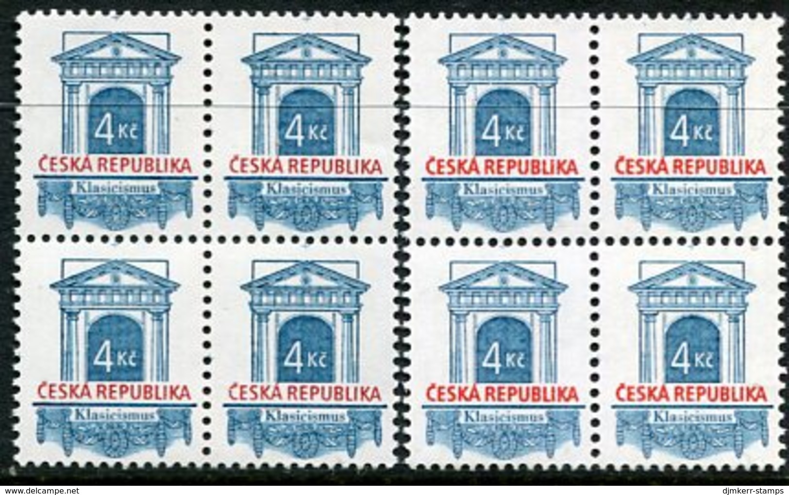 CZECH REPUBLIC 1996 Architectire Definitive 4 Kc. With Both Shiny And Matt Gum In Blocks Of 4 MNH / **.  Michel 118 - Unused Stamps