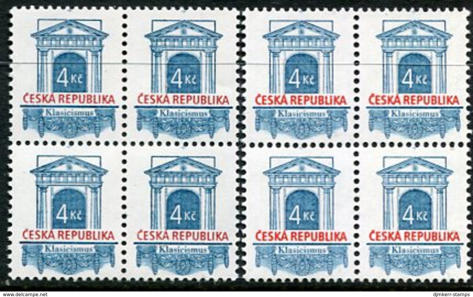 CZECH REPUBLIC 1996 Architectire Definitive 4 Kc. With Both Shiny And Matt Gum In Blocks Of 4 MNH / **.  Michel 118 - Neufs