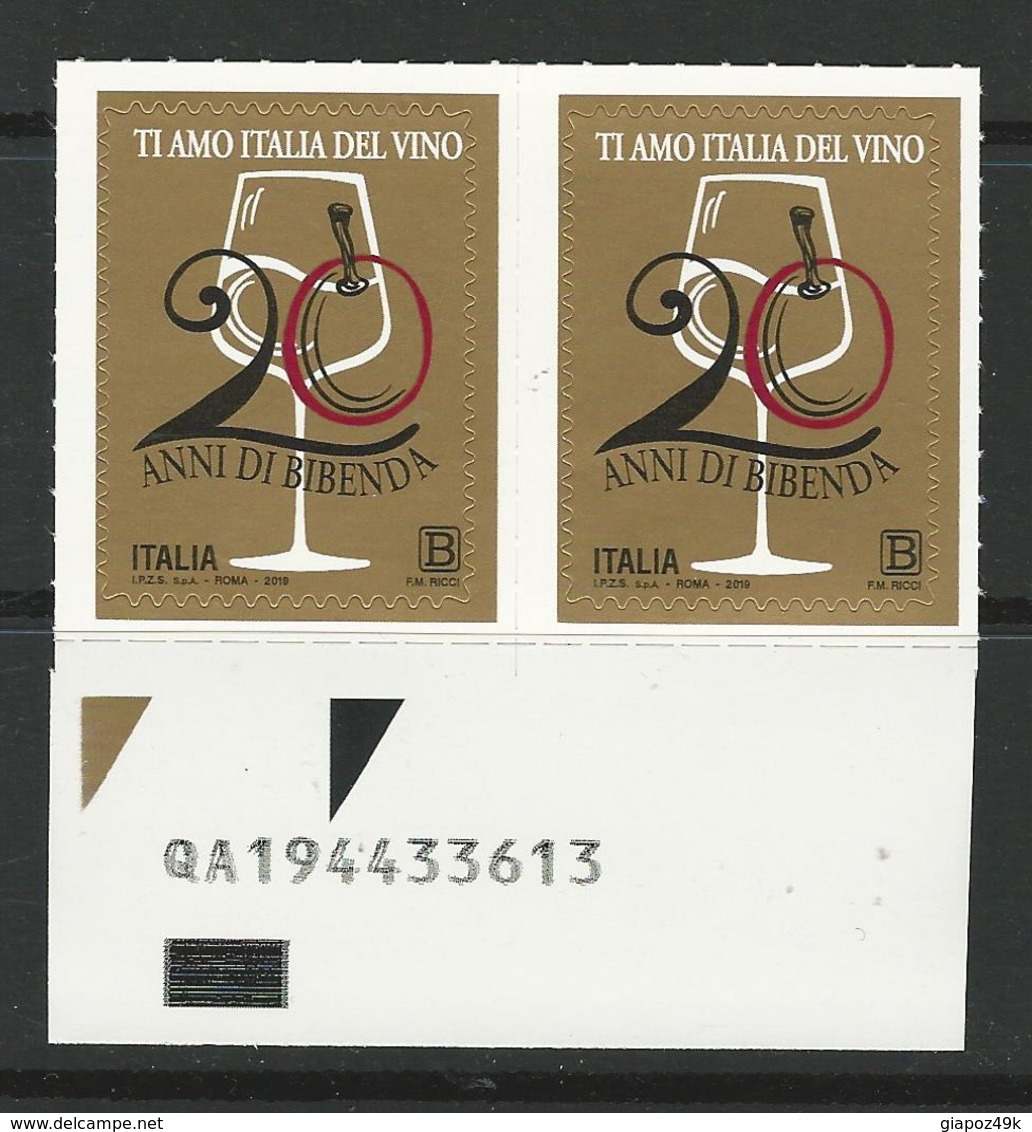 2019 ITALIA - 20 Anni Della Guida BIBENDA - Ti Amo Italia Del Vino - Coppia Con Codice Alfanumerico - Code-barres