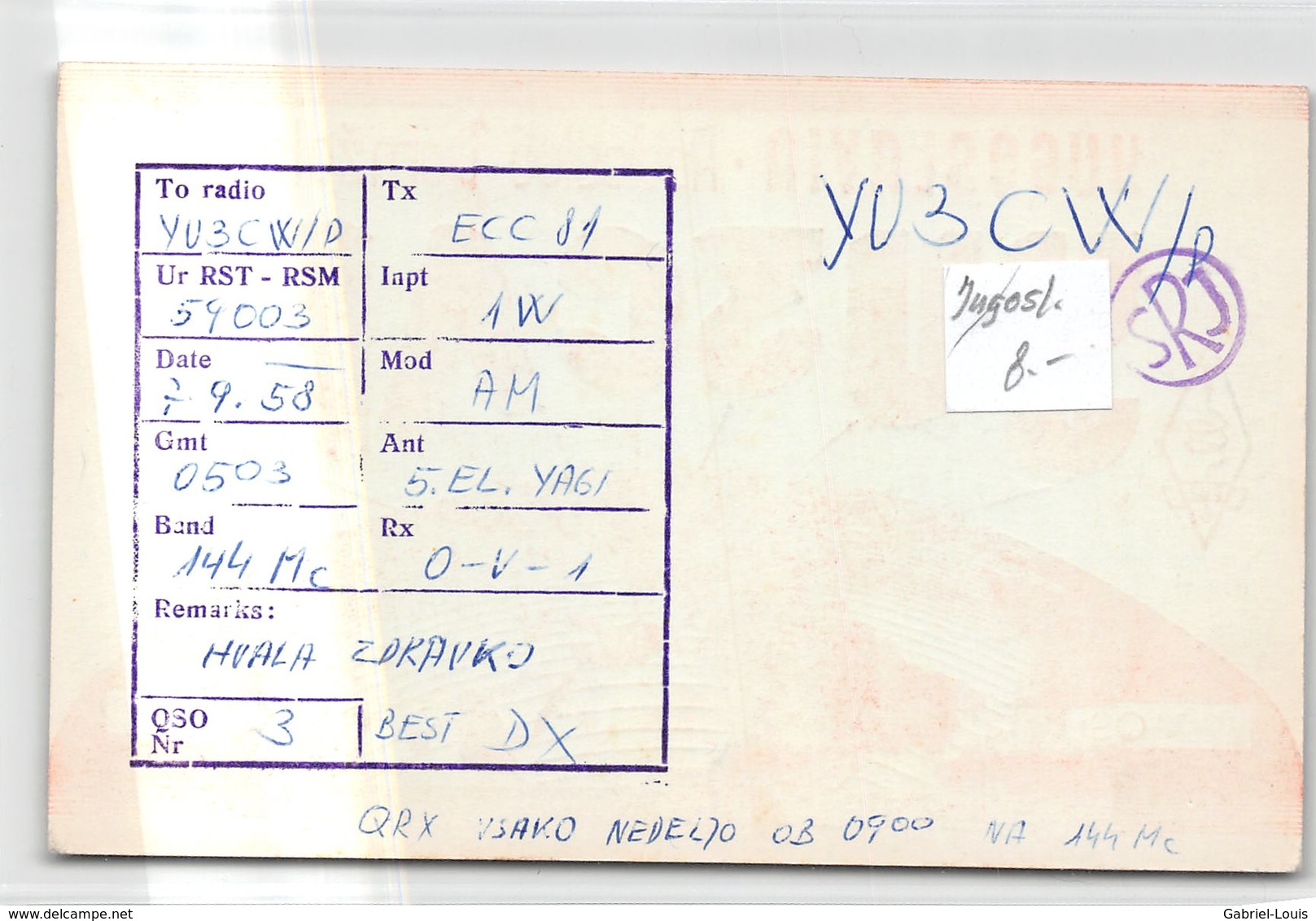 QSL Cards - YU3CAB - YU 3 CAB - Yugoslavia - Radioclub Domzale  - 1958 - Yougoslavie