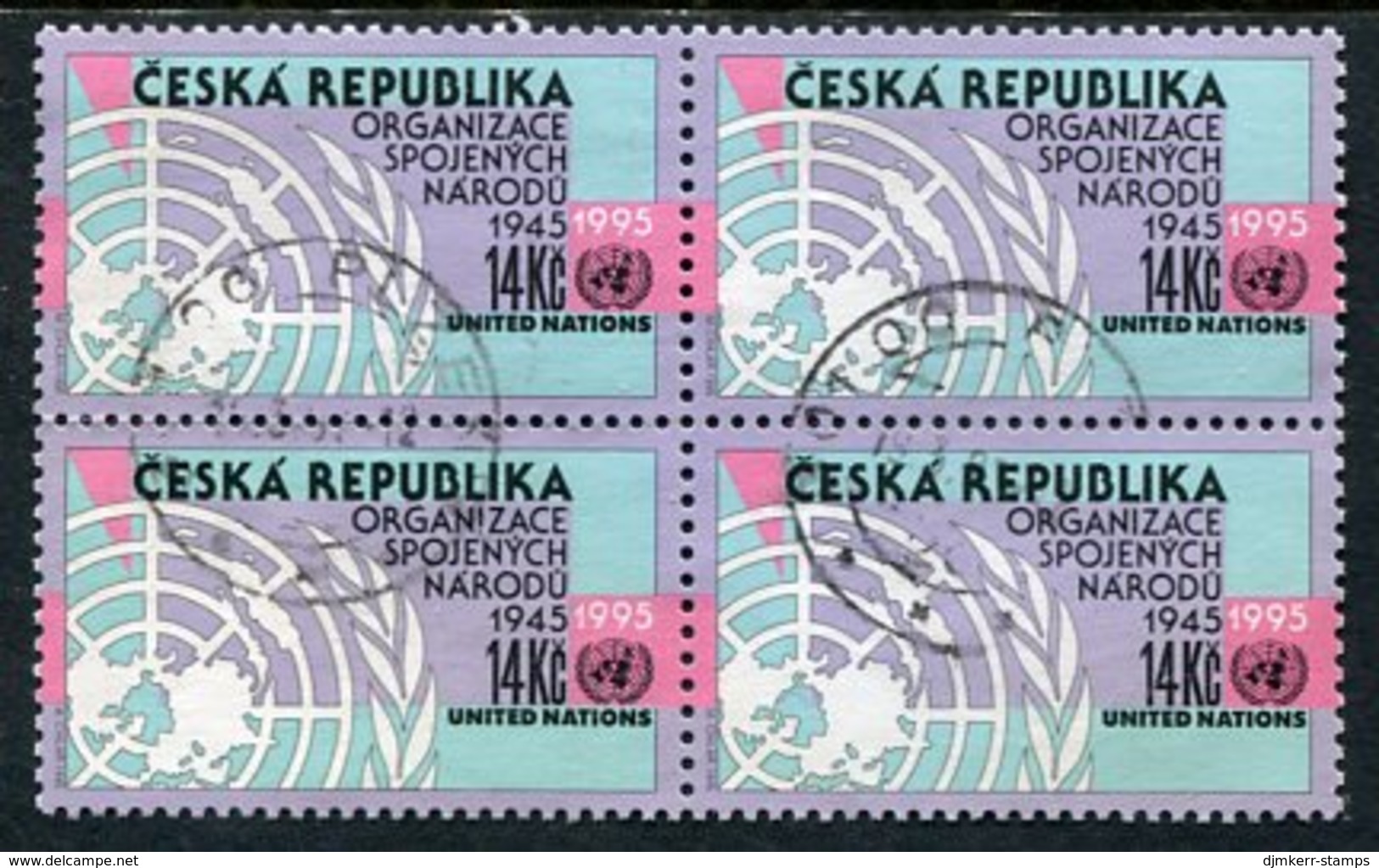 CZECH REPUBLIC 1995 UNO 50th Anniversary Used Block Of 4.  Michel 90 - Oblitérés