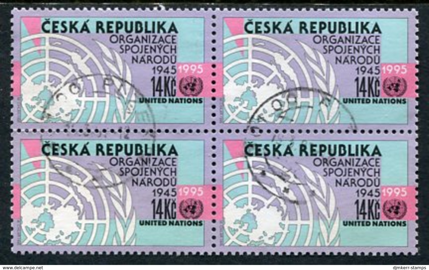 CZECH REPUBLIC 1995 UNO 50th Anniversary Used Block Of 4.  Michel 90 - Used Stamps