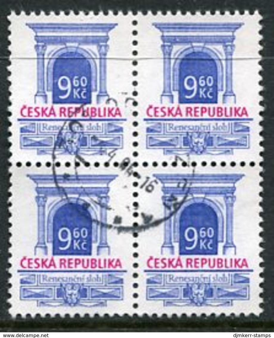 CZECH REPUBLIC 1995 Architecture Definitive 9.60 Kc Used Block Of 4.  Michel 89 - Gebraucht