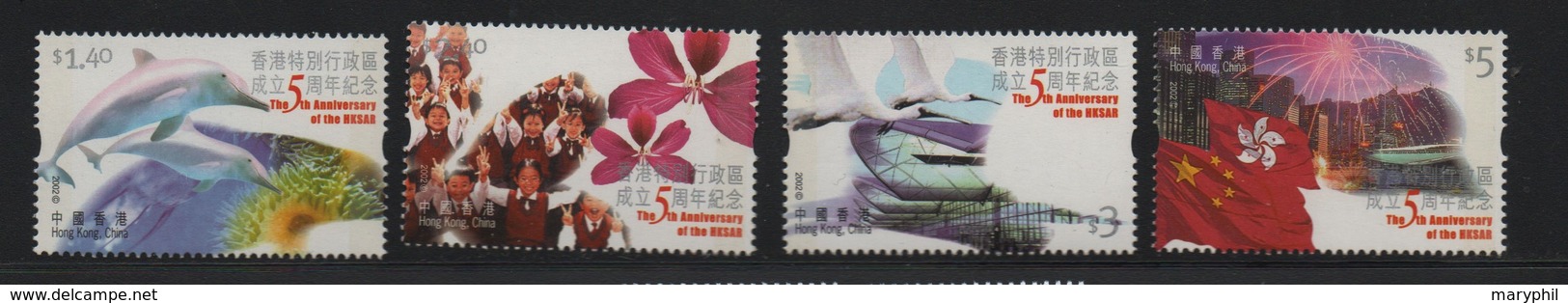 LOT 120 - HONG KONG N° 1019/1022 ** - DAUPHIN  - OISEAU SPATULE - FLEUR - DRAPEAU - Cote 5.75 € - Dauphins