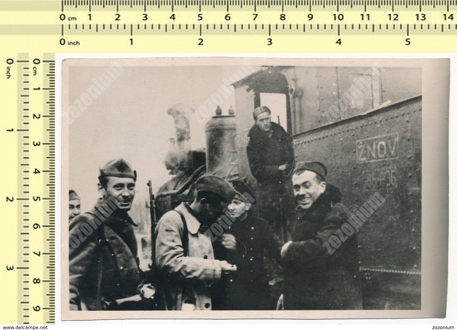 1950's VINTAGE REPRINT PHOTO Yugoslav Partisan Soldiers ZNOV National Liberation Army Railways Locomotive Train Military - Treni