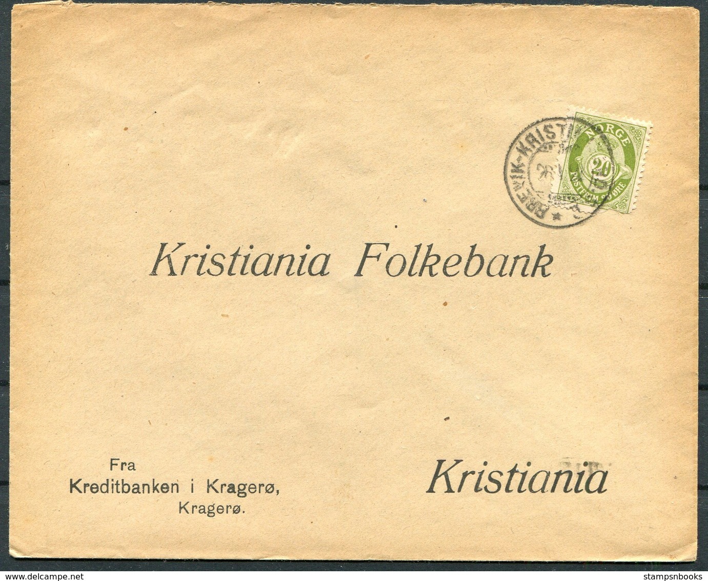 Norway Brevik Kristiania, Kreditbanken Cover - Kristiania Folkebank, Oslo. Bank - Covers & Documents