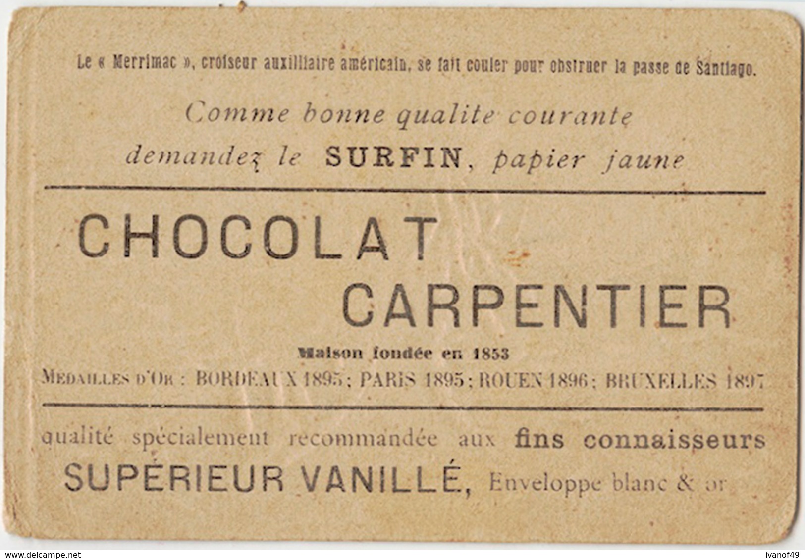 CHROMO GAUFFRE -  CHOCOLAT CARPENTIER GUERRE  - HISPANO-AMERICAINE - Other & Unclassified
