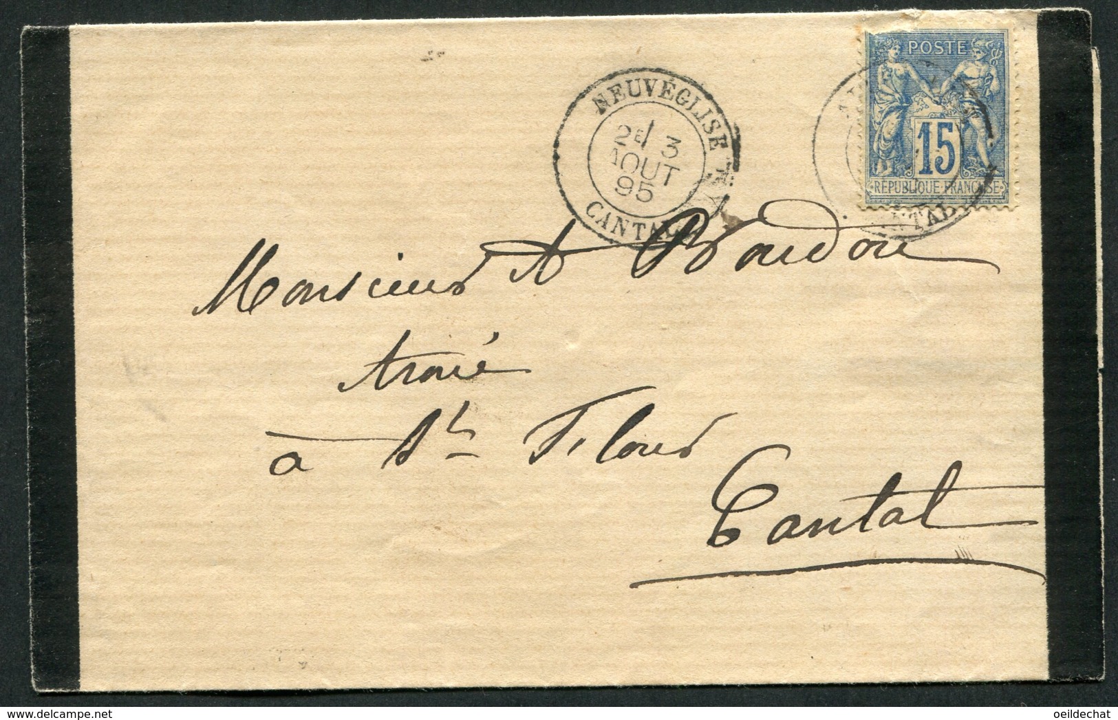 15829 FRANCE N°101° 15c. Bleu Type Sage  C. 18/2 Neuvéglise Du 3 AOUT 95   TB - 1877-1920: Période Semi Moderne