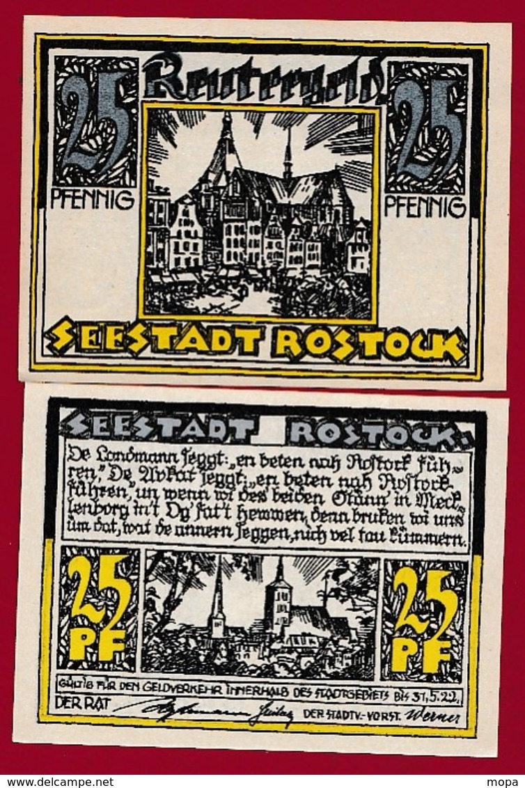 Allemagne 1 Notgeld 25 Pfenning Stadt Rostock (Série Complète-10-25-50)  Dans L 'état N °5209 - Collections