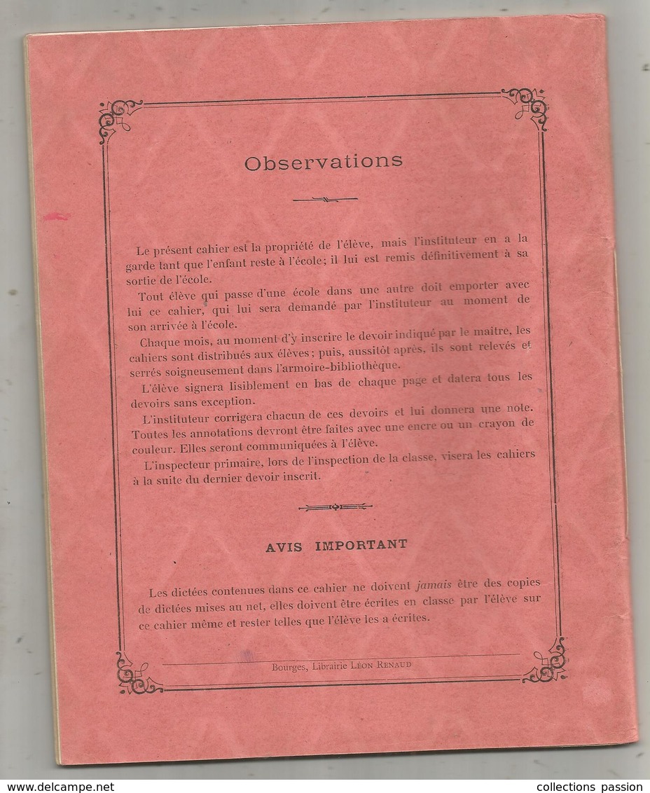 Cahier D'école , Cahier Spécial De Devoirs Mensuels , Cours Moyen ,1907, 4 Scans , Frais Fr 2.85 E - Altri & Non Classificati