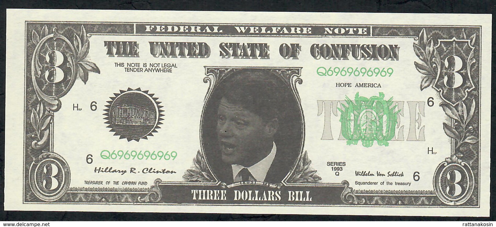 ETATS UNIS FANTASY NLP 3 DOLLARS SERIE 1993 CLINTON  UNC. - Other & Unclassified