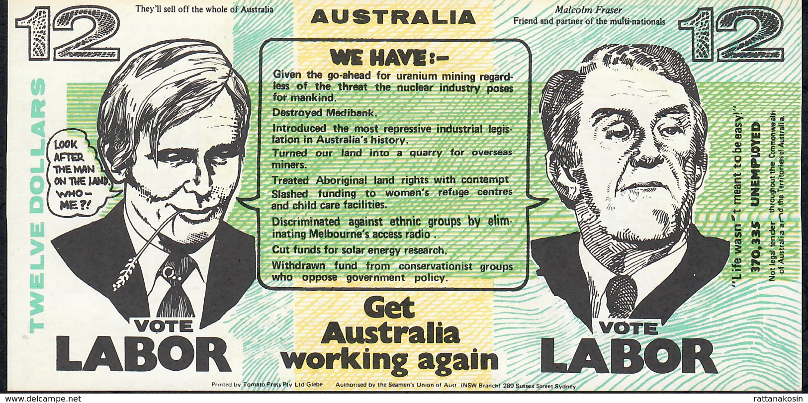 AUSTRALIA NLP 12 DOLLARS ND LABOR PARTY    UNC. - Otros & Sin Clasificación