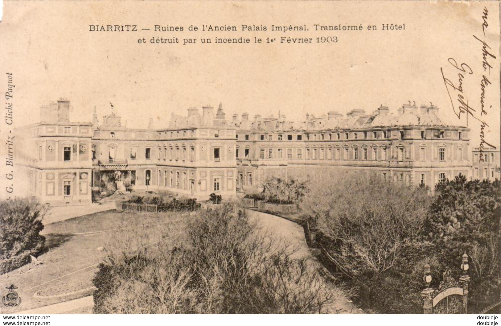 D64  BIARRITZ  Ruines De L'Ancien Palais Impérial Transformé En Hôtel Et Détruit Par Un Incendie Le 1er Février 1903 - Biarritz